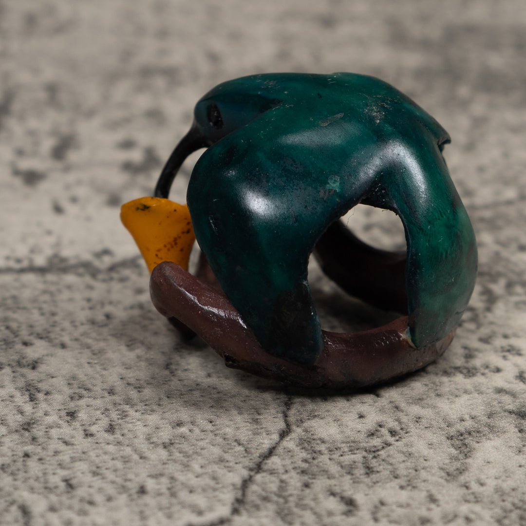 Vintage Blue Green And Yellow Hummingbird Tagua Carving