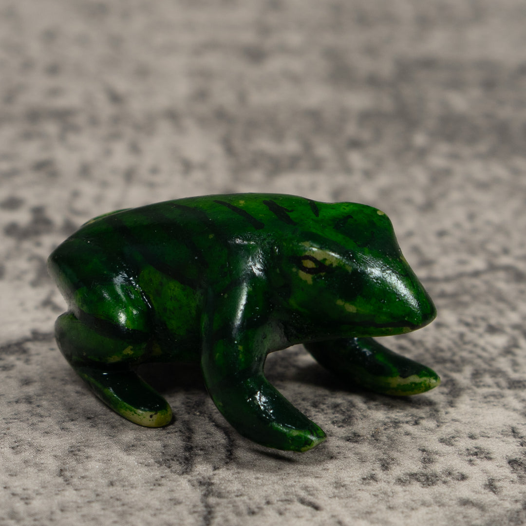 Vintage Black And Green Free-Standing Frog Tagua Carving