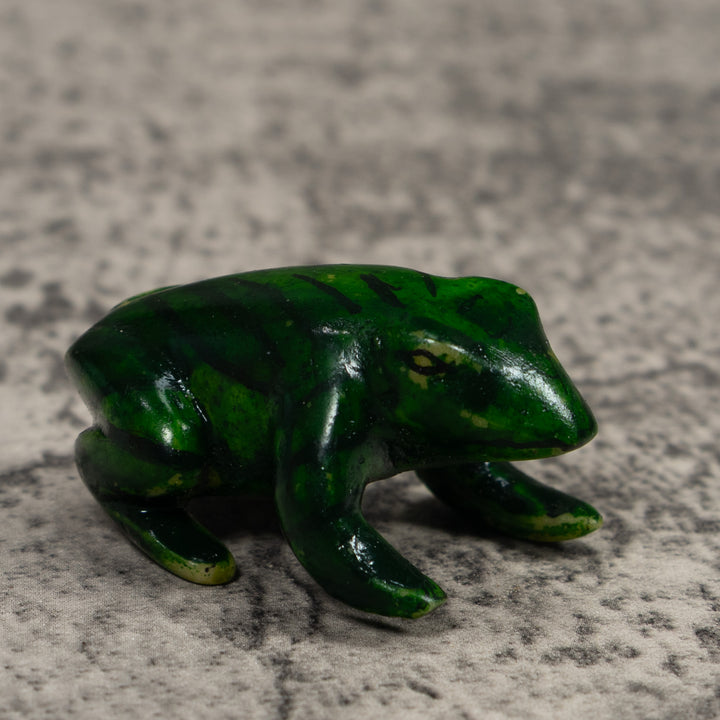 Vintage Black And Green Free-Standing Frog Tagua Carving