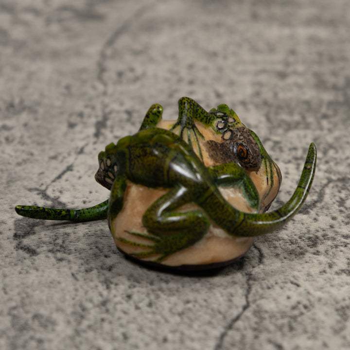 Double Long-Tail Iguana Tagua Carving