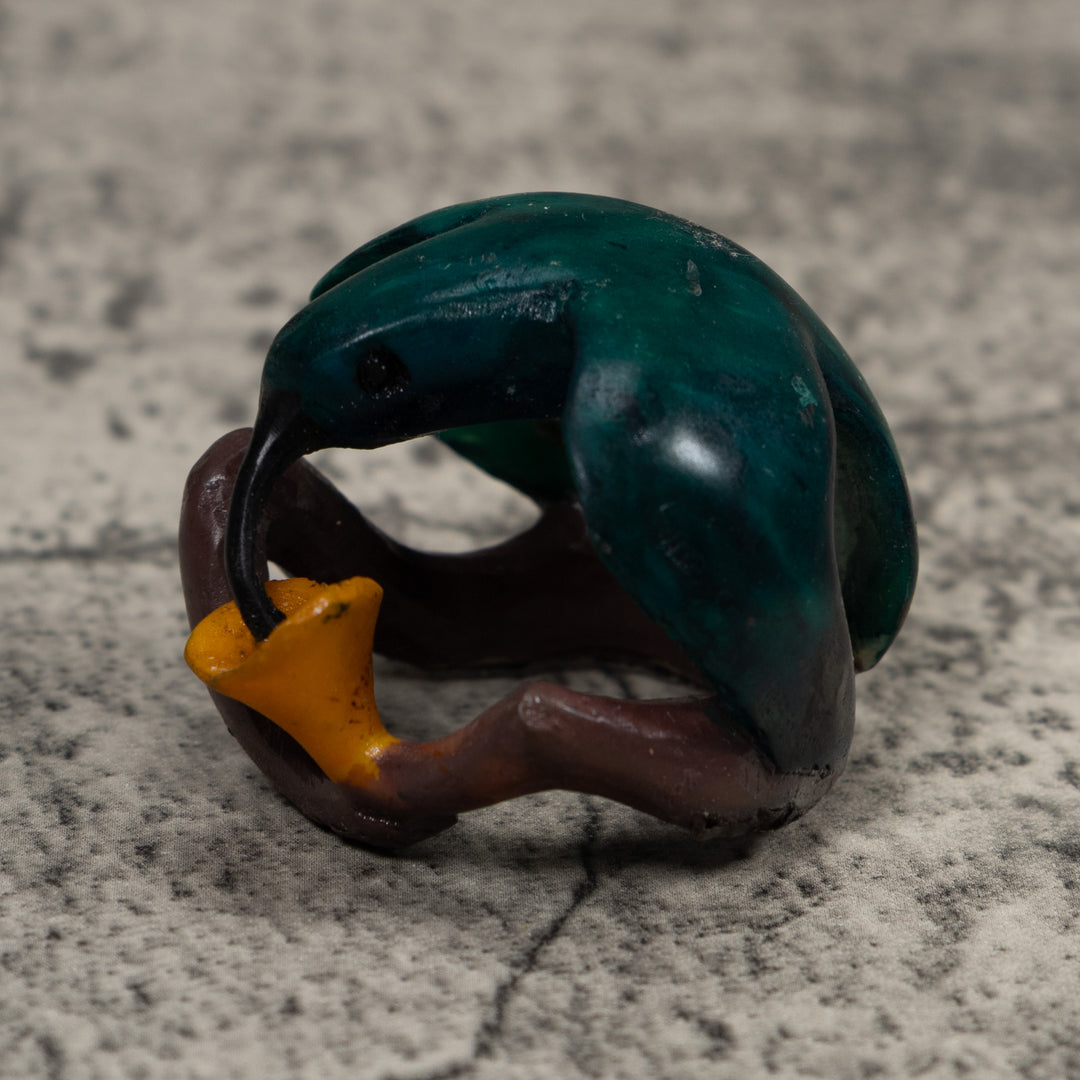 Vintage Blue Green And Yellow Hummingbird Tagua Carving