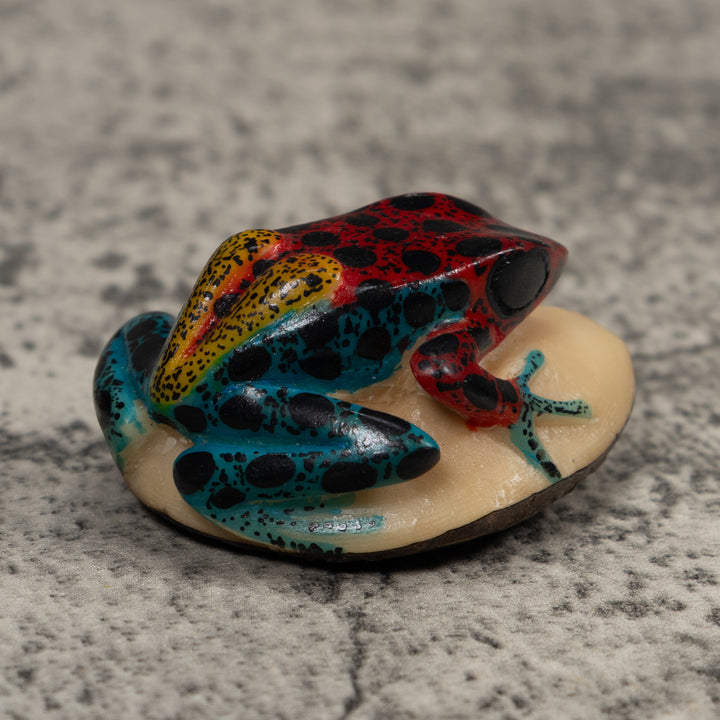 Vintage Red Blue And Yellow Frog Tagua Carving