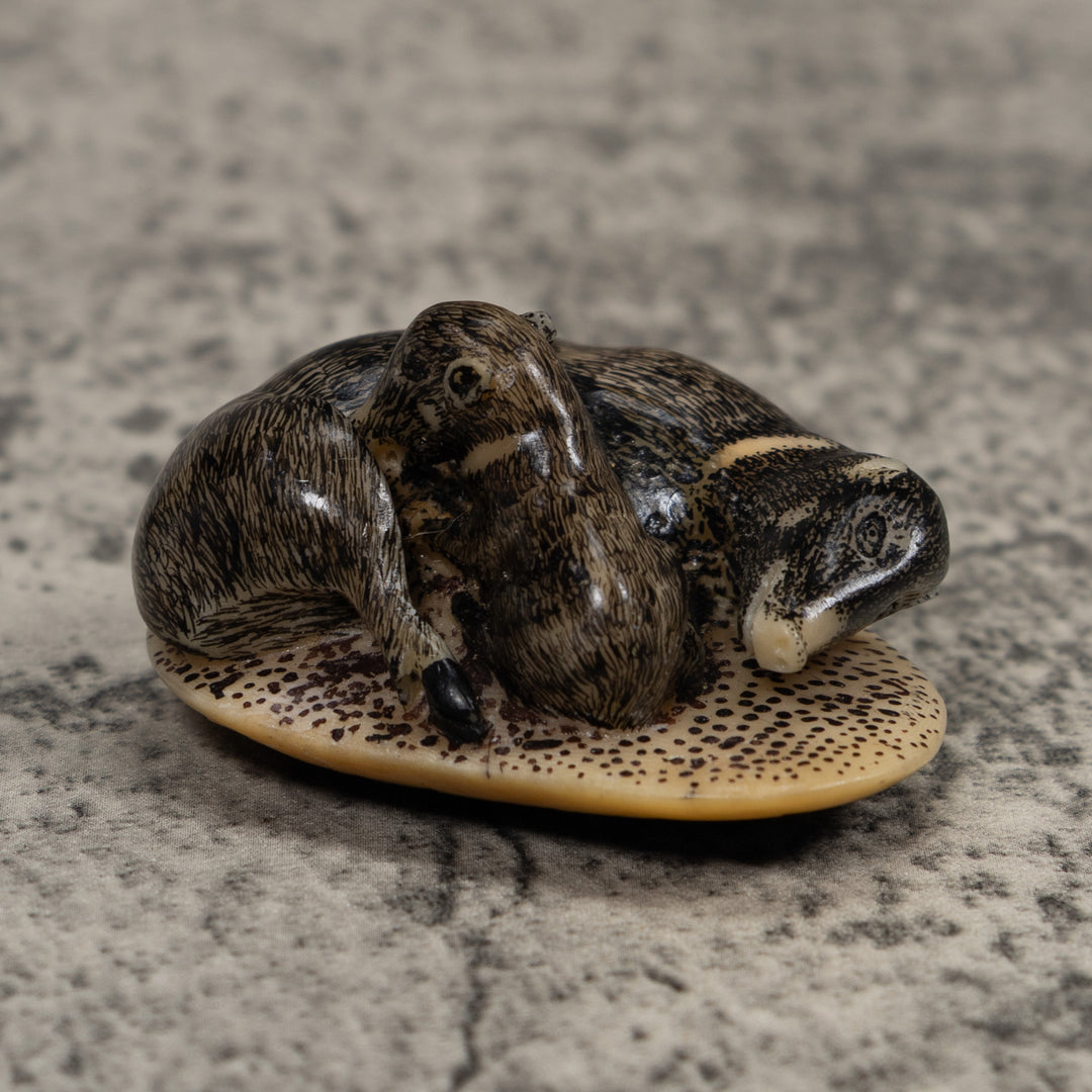 Coatimundi With Cub Tagua Carving