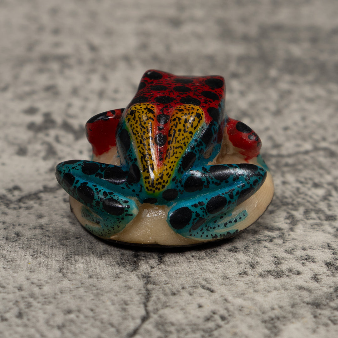 Vintage Red Blue And Yellow Frog Tagua Carving