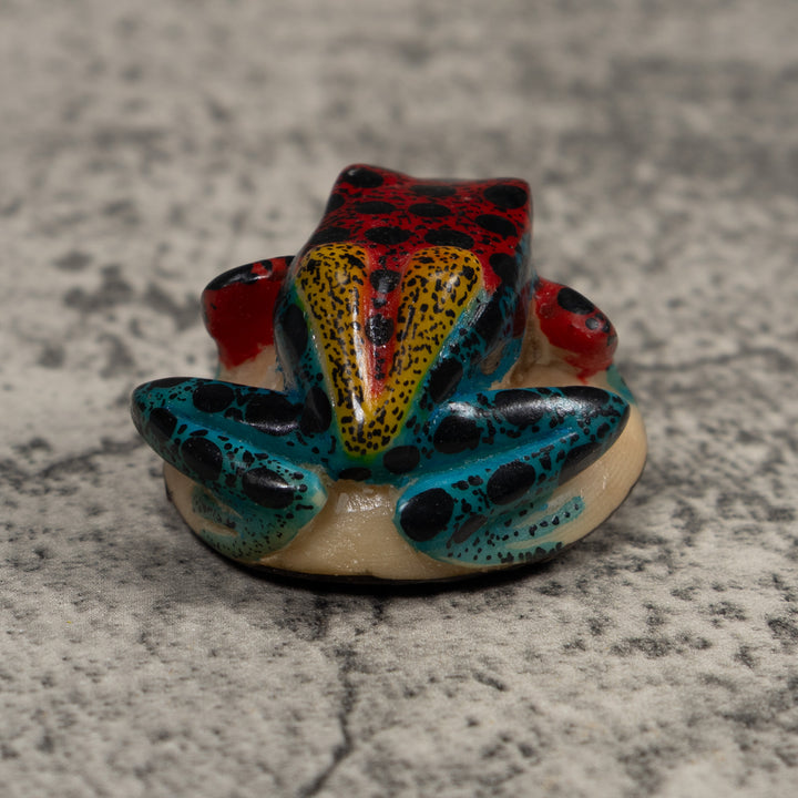 Vintage Red Blue And Yellow Frog Tagua Carving