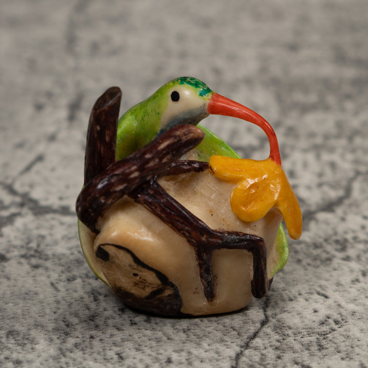 Vintage Red Yellow And Green Hummingbird Tagua Carving
