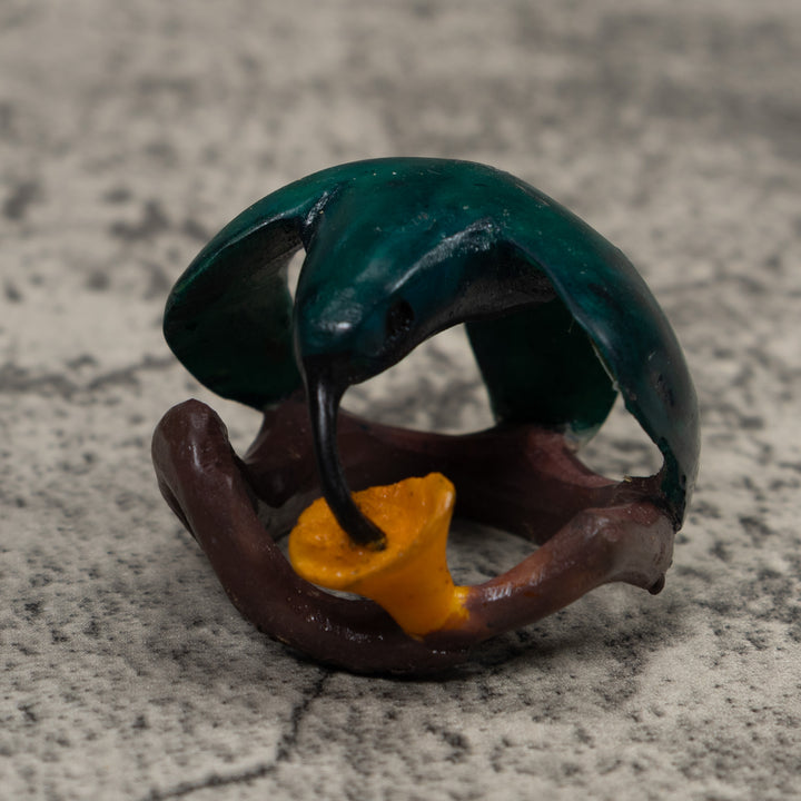Vintage Blue Green And Yellow Hummingbird Tagua Carving