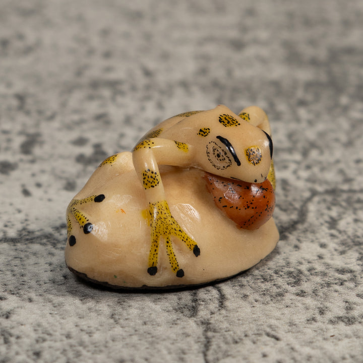 Vintage Red And Yellow Blow Throat Frog Tagua Carving