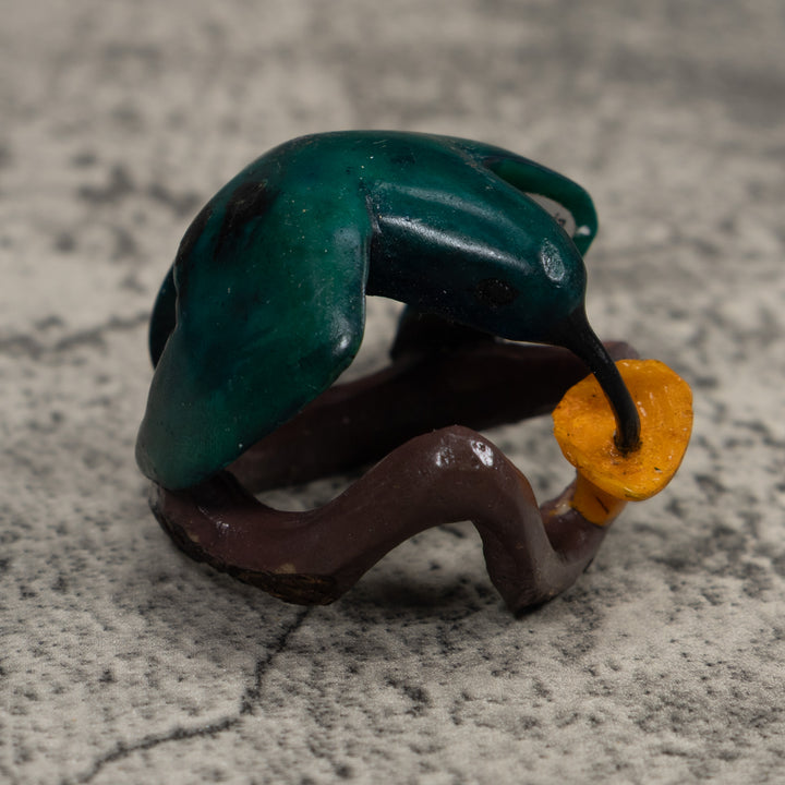 Vintage Blue Green And Yellow Hummingbird Tagua Carving