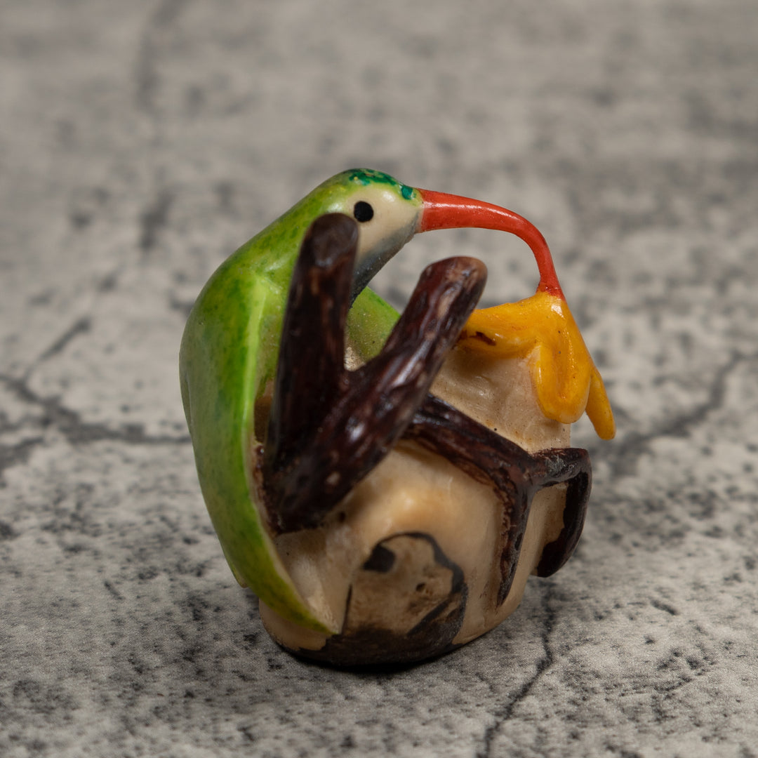 Vintage Red Yellow And Green Hummingbird Tagua Carving