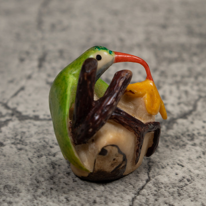 Vintage Red Yellow And Green Hummingbird Tagua Carving