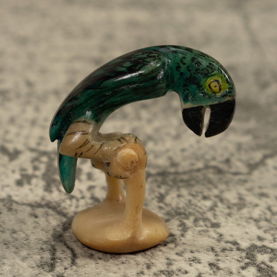 Vintage Green Parrot Bird Tagua Carving