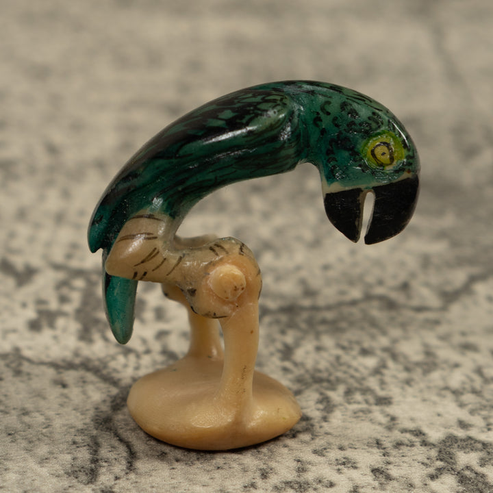 Vintage Green Parrot Bird Tagua Carving