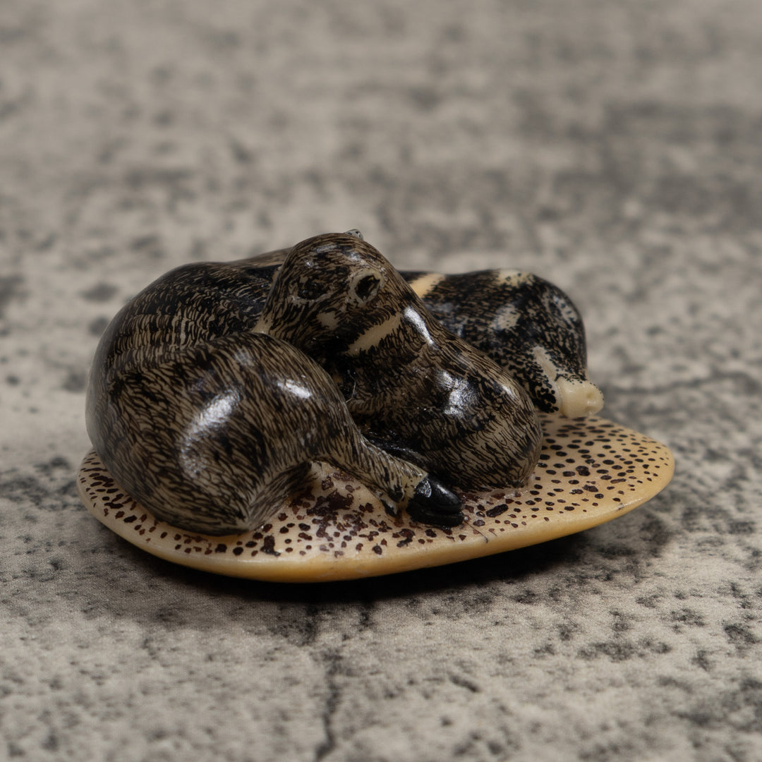 Coatimundi With Cub Tagua Carving