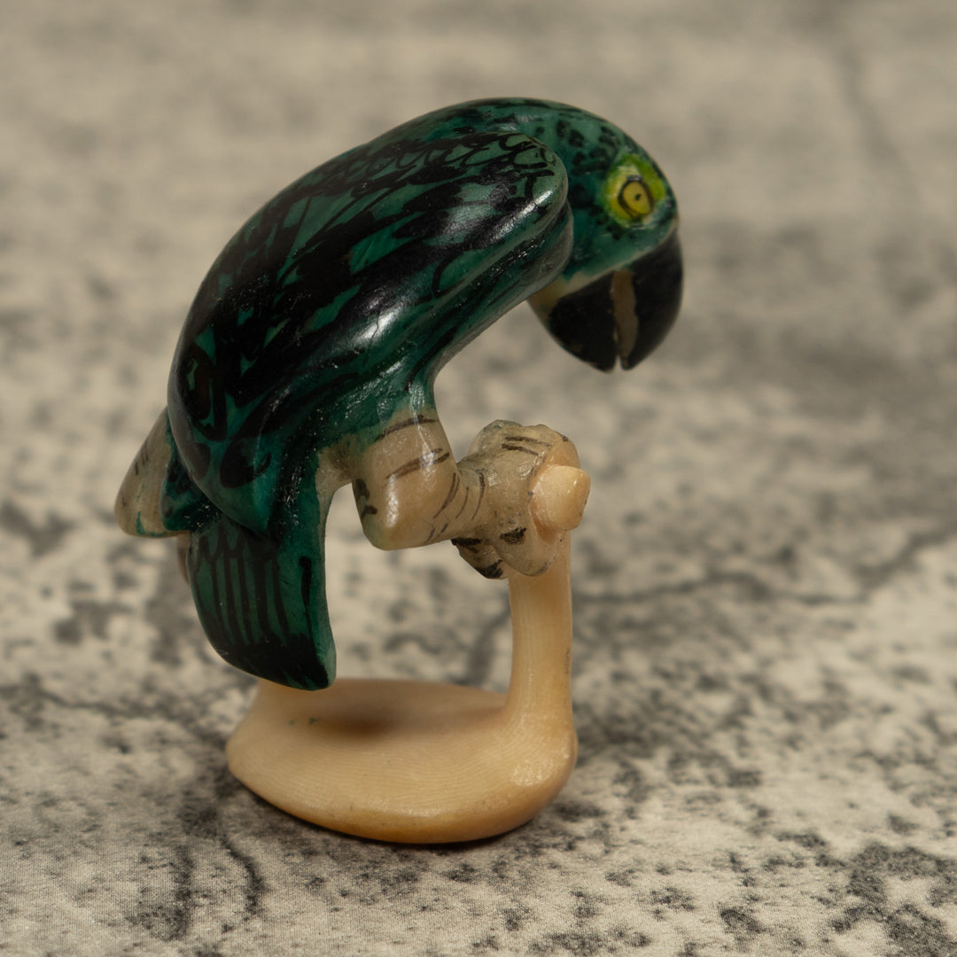 Vintage Green Parrot Bird Tagua Carving