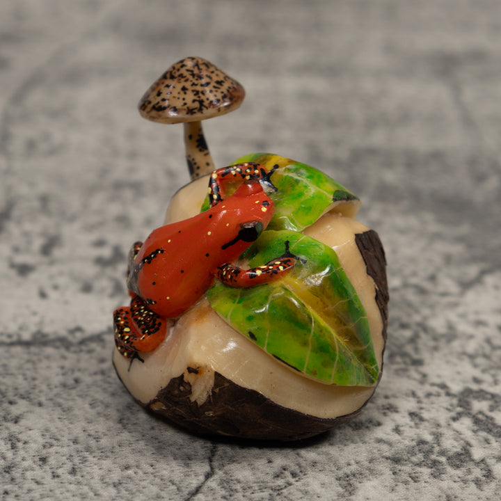 Poison Dart Frog With Mushroom Tagua Carving