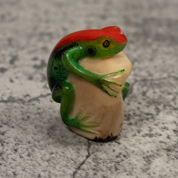 Red And Green Frog Tagua Carving