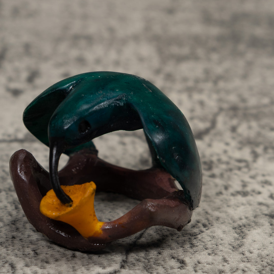 Vintage Blue Green And Yellow Hummingbird Tagua Carving