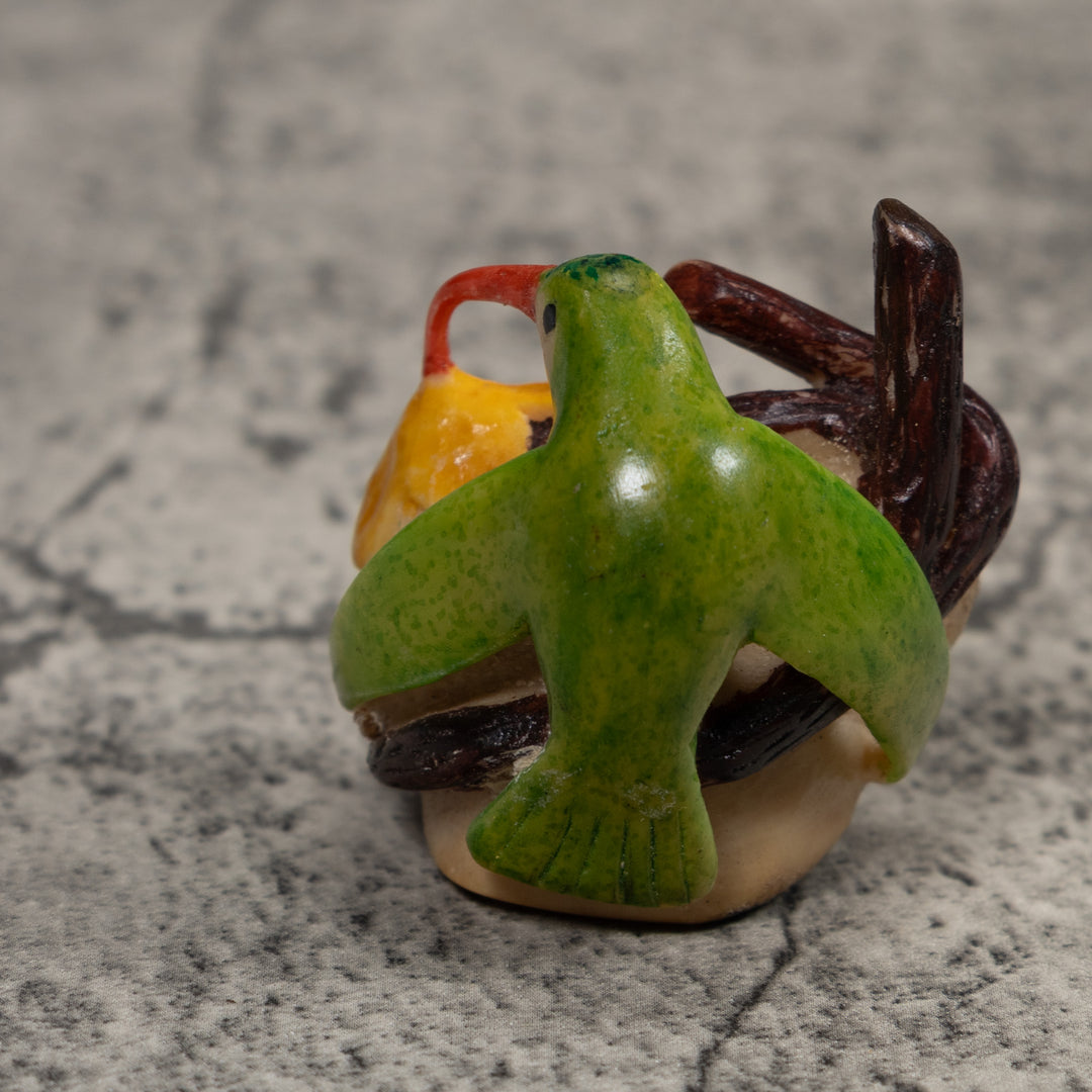 Vintage Red Yellow And Green Hummingbird Tagua Carving