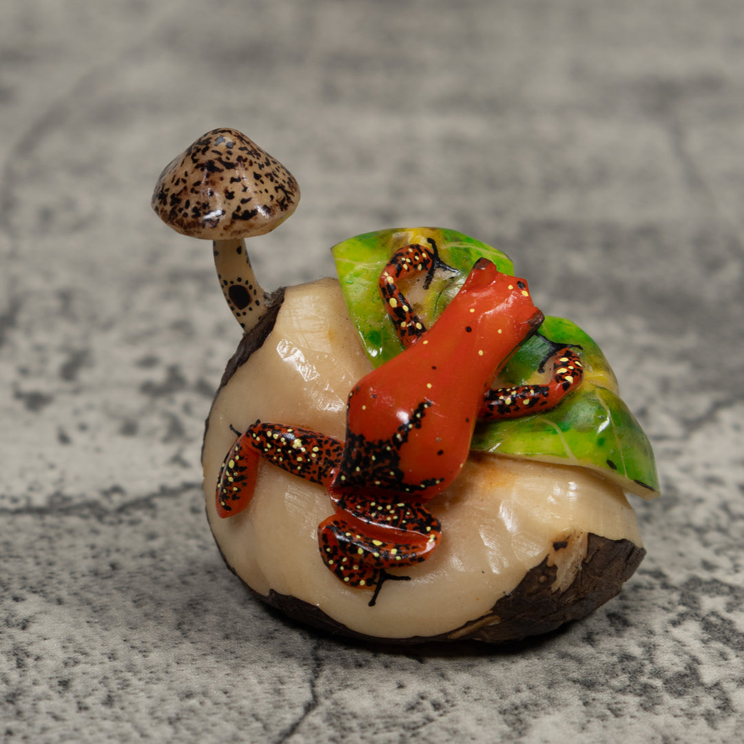 Poison Dart Frog With Mushroom Tagua Carving