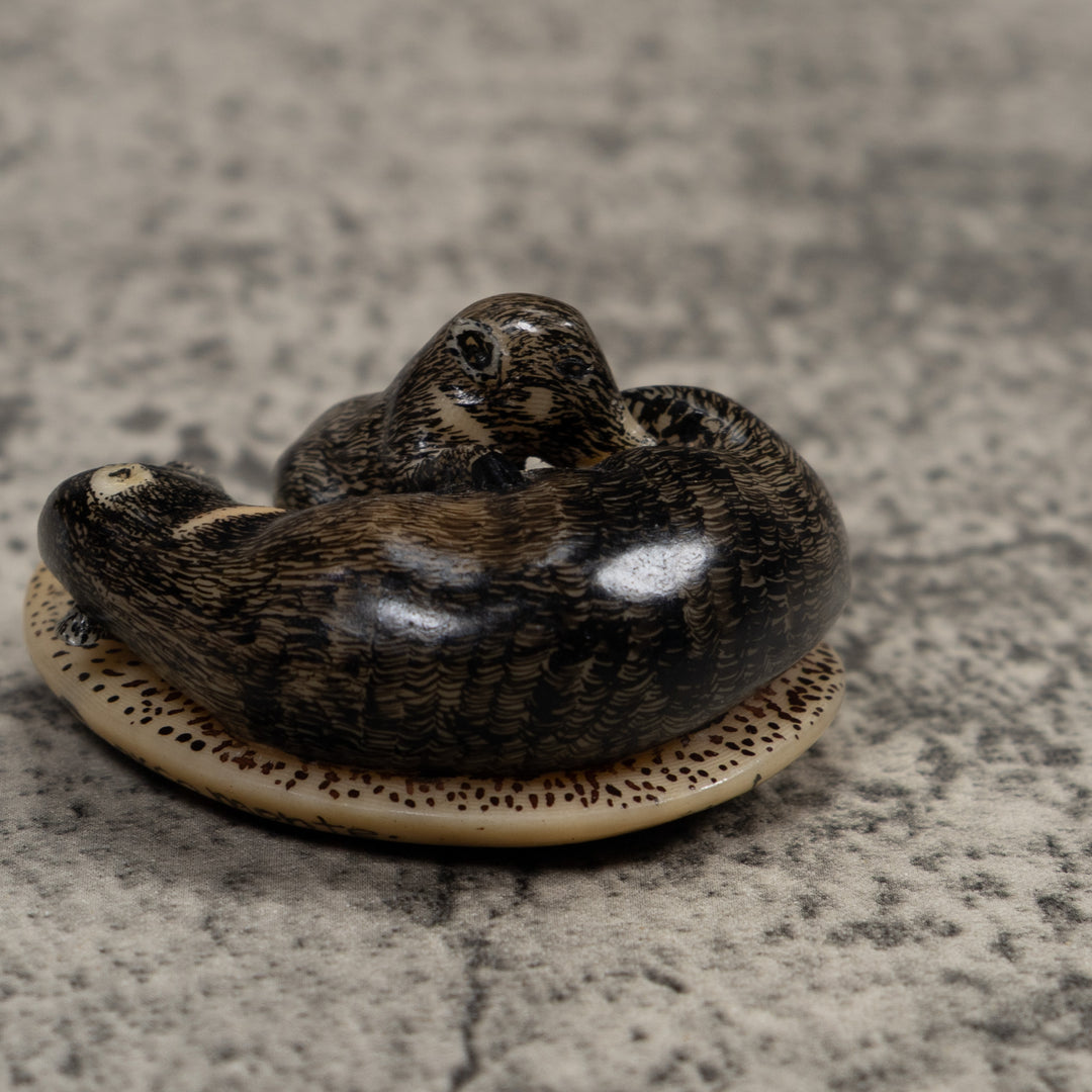 Coatimundi With Cub Tagua Carving