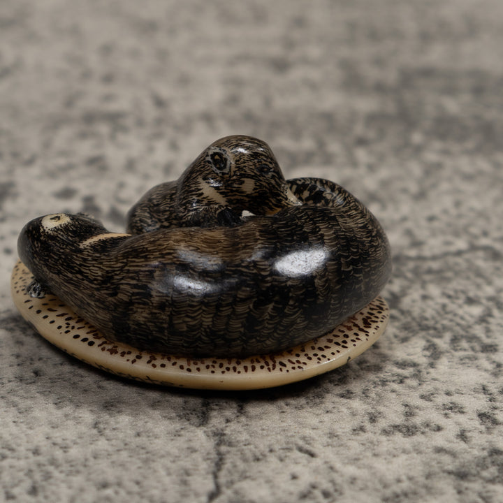 Coatimundi With Cub Tagua Carving