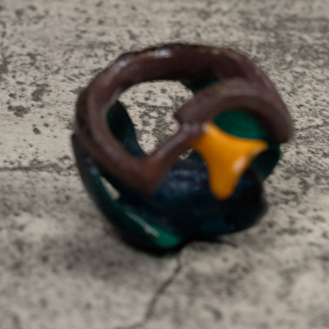 Vintage Blue Green And Yellow Hummingbird Tagua Carving