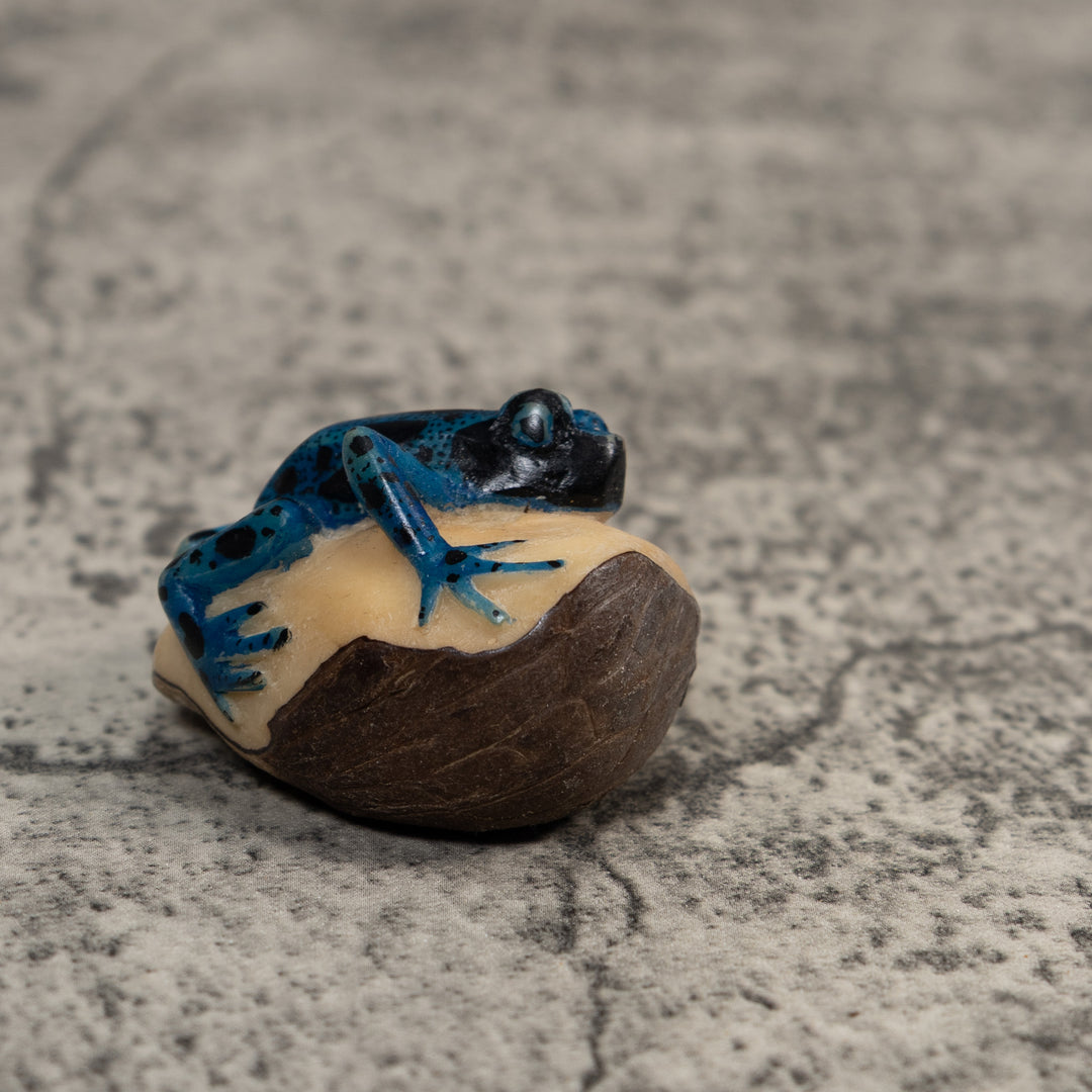 Vintage Blue And Black Poison Dart Frog Tagua Carving