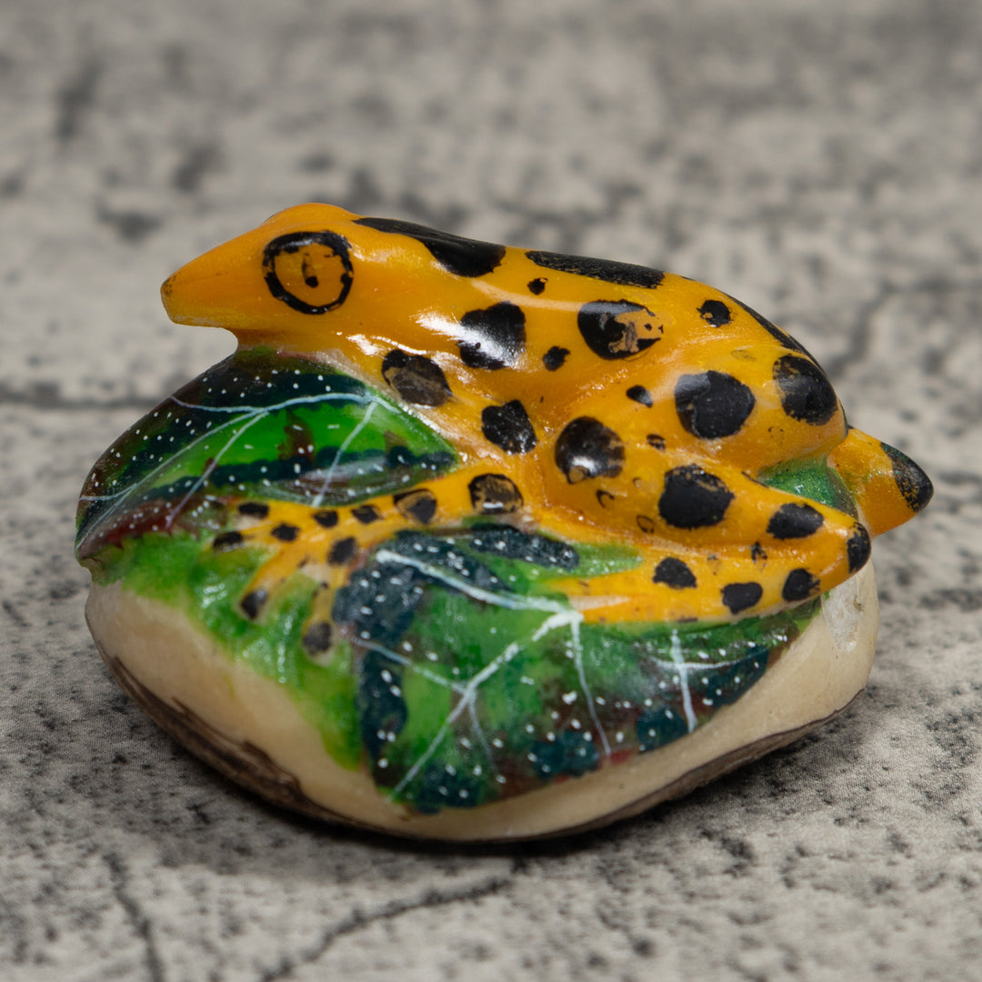 Gold Green And Black Frog Tagua Carving