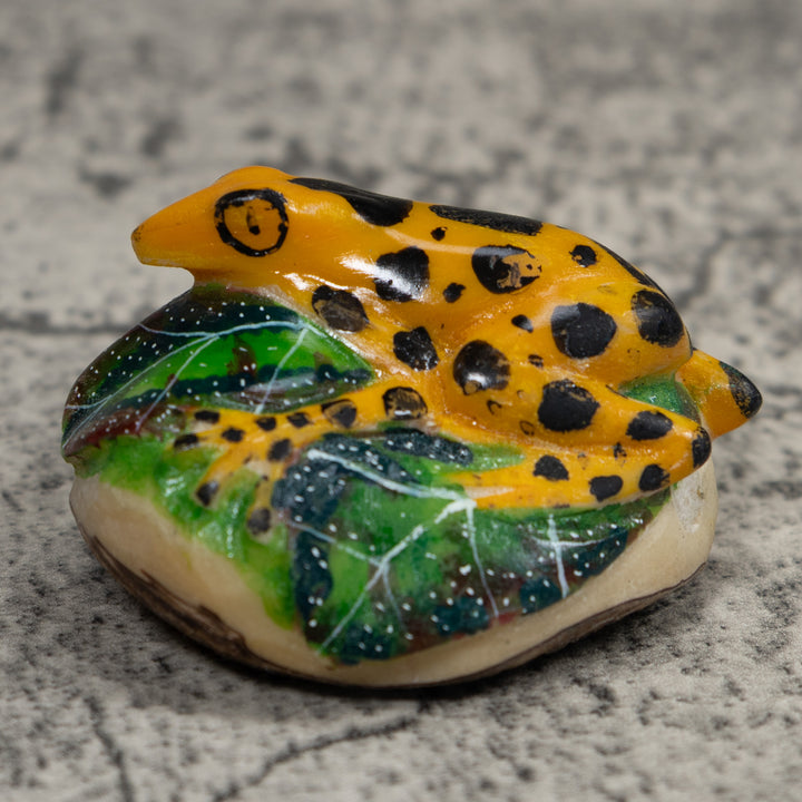 Gold Green And Black Frog Tagua Carving