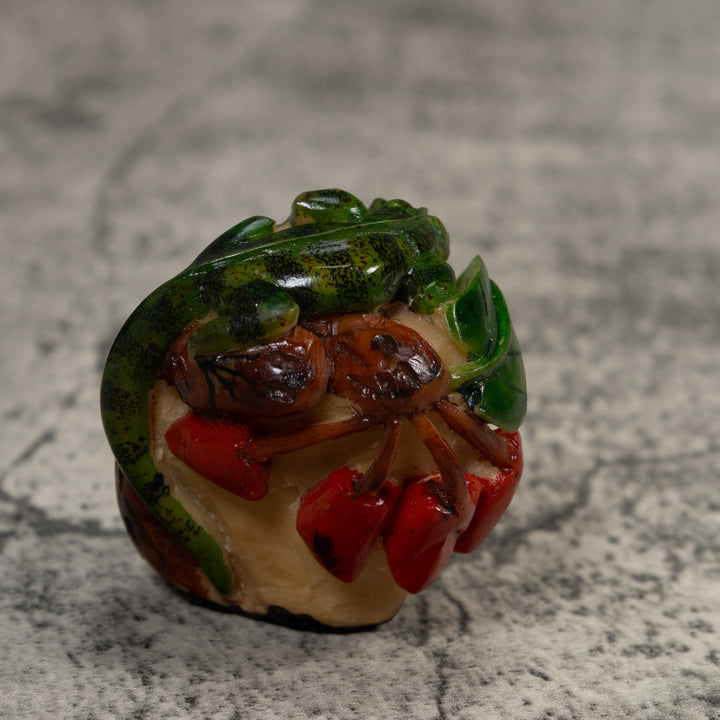 Green Brown And Black Gecko Lizard Tagua Carving