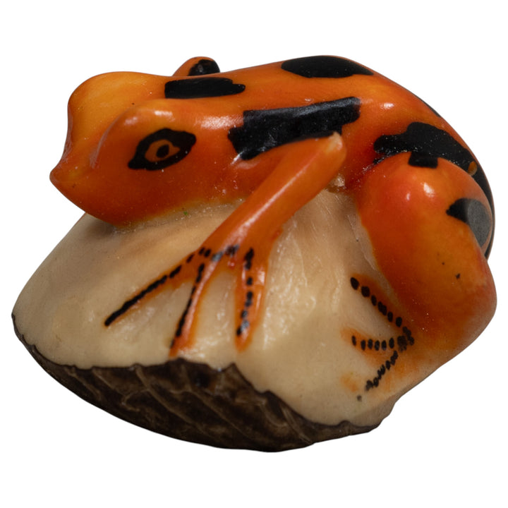 Vintage Black And Gold Frog Tagua Carving