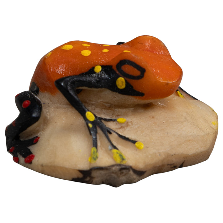 Vintage Black Orange And Yellow Frog Tagua Carving