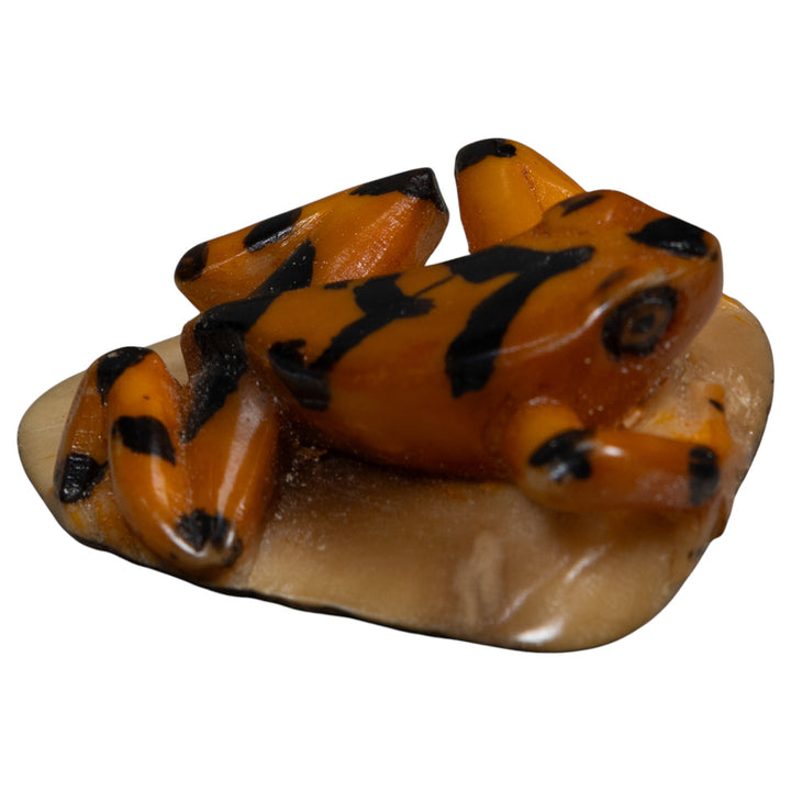 Vintage Orange And Black Frog Tagua Carving
