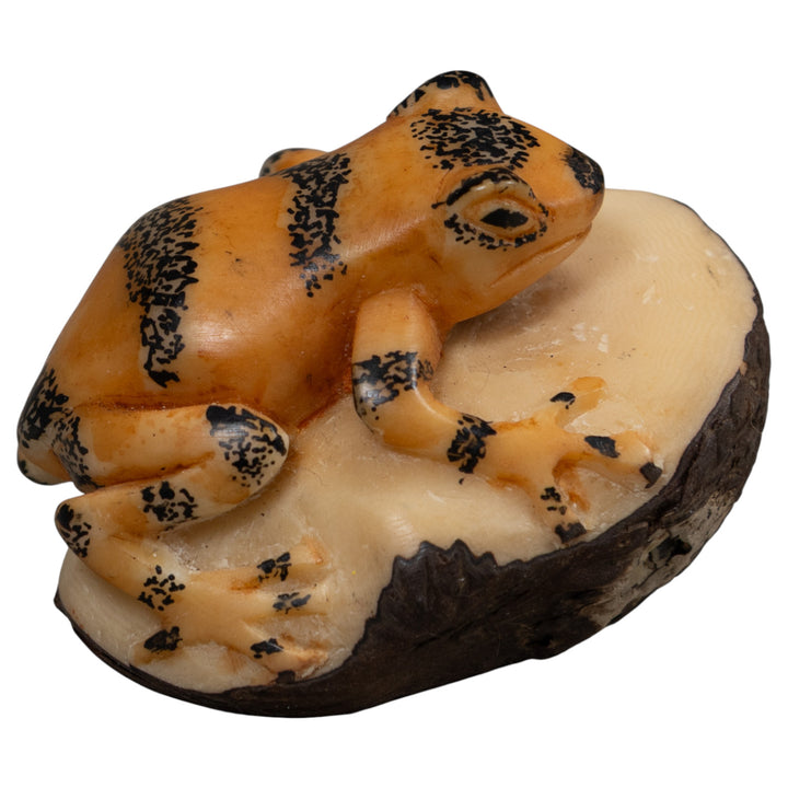 Vintage Black And Gold Frog Tagua Carving