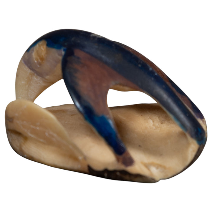Vintage Black And Blue Bird Tagua Carving