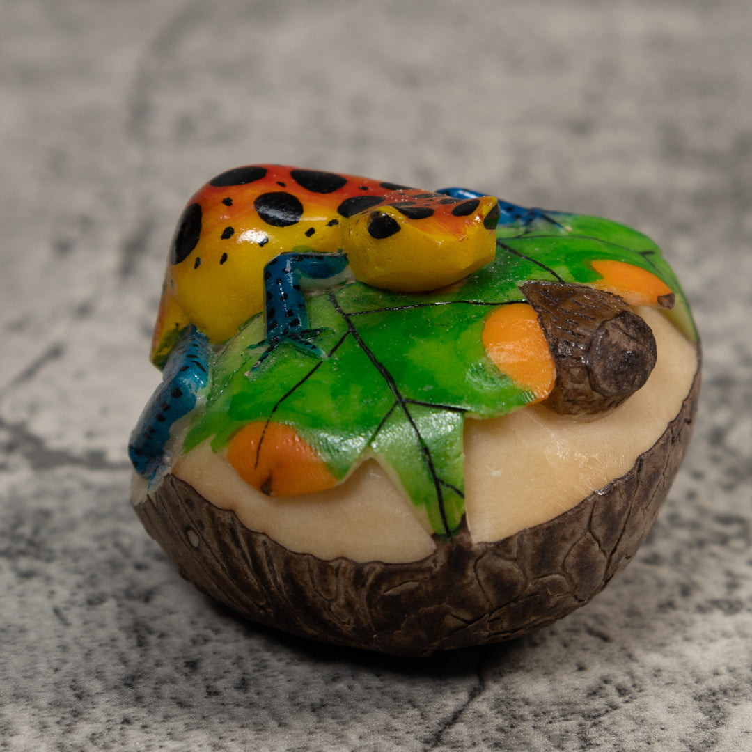 Orange Yellow And Blue Poison Dart Frog Tagua Carving