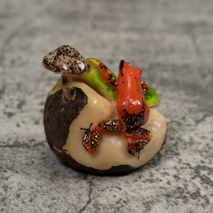 Poison Dart Frog With Mushroom Tagua Carving
