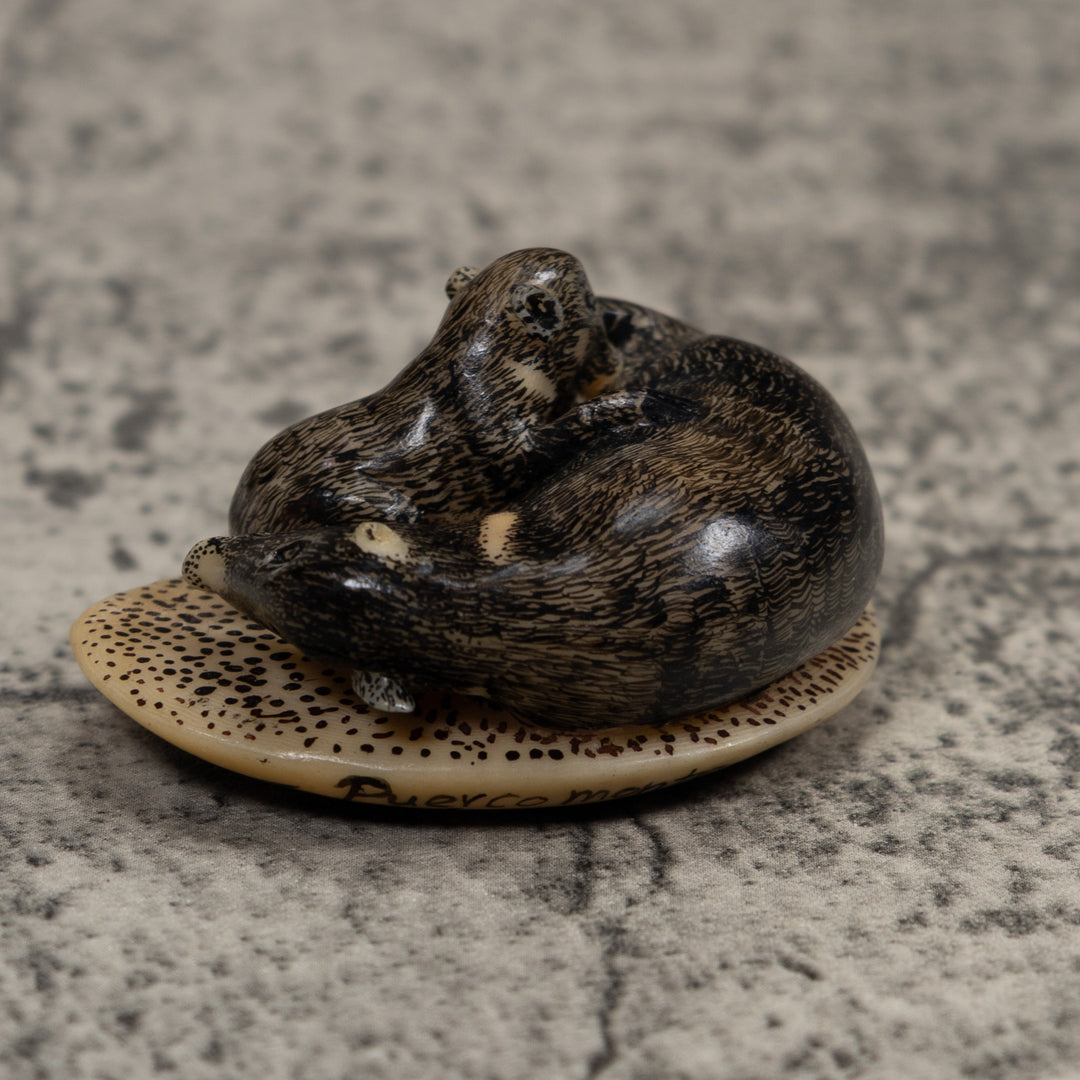 Coatimundi With Cub Tagua Carving