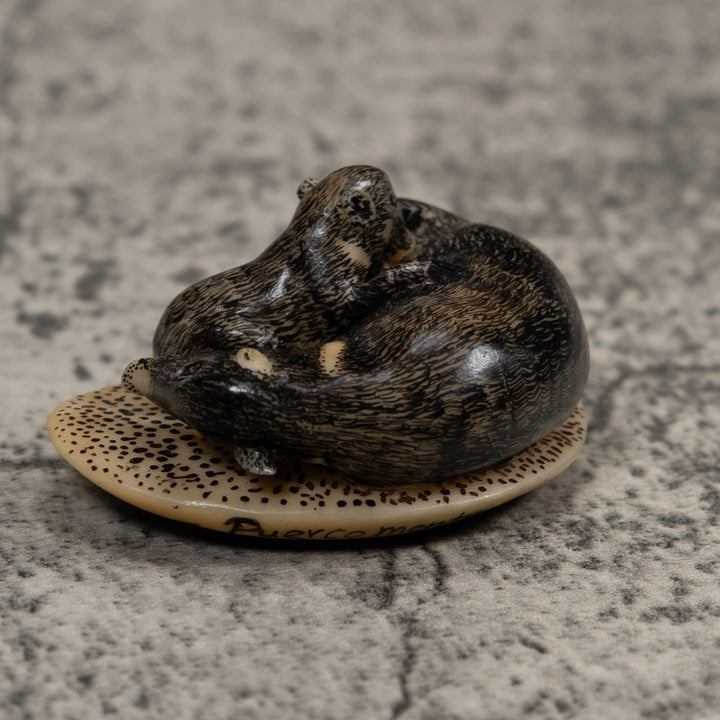 Coatimundi With Cub Tagua Carving