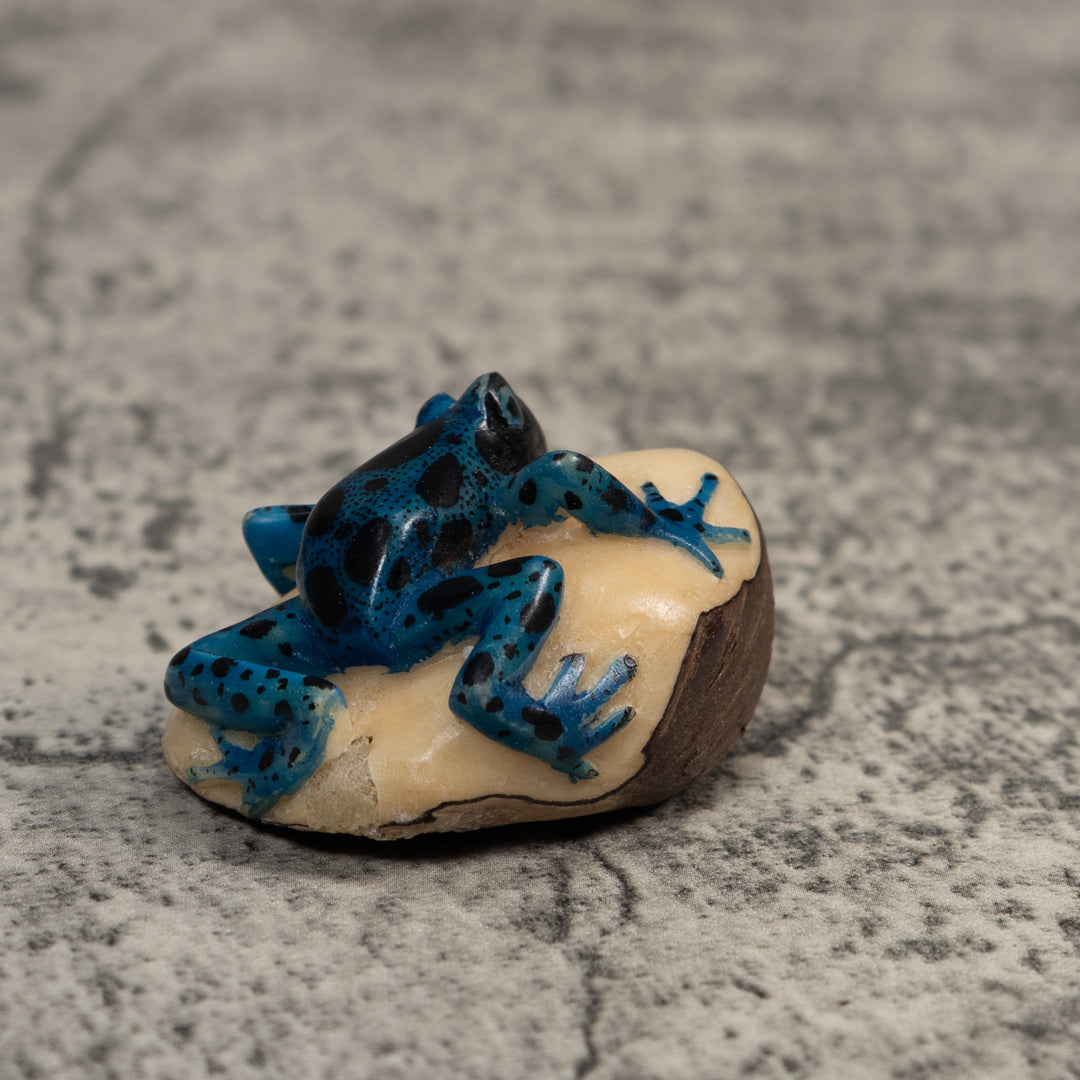 Vintage Blue And Black Poison Dart Frog Tagua Carving