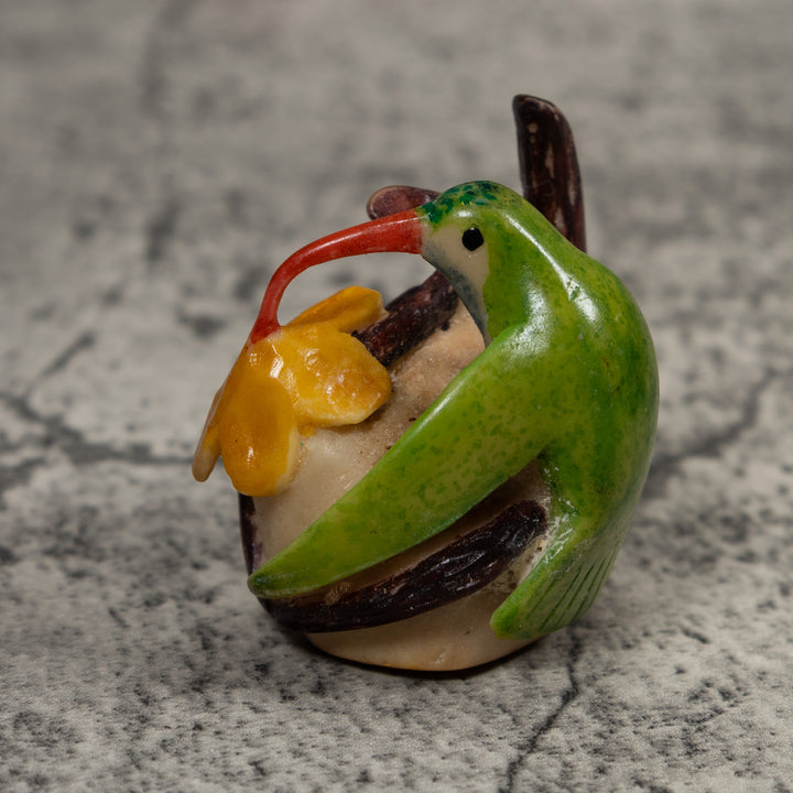 Vintage Red Yellow And Green Hummingbird Tagua Carving