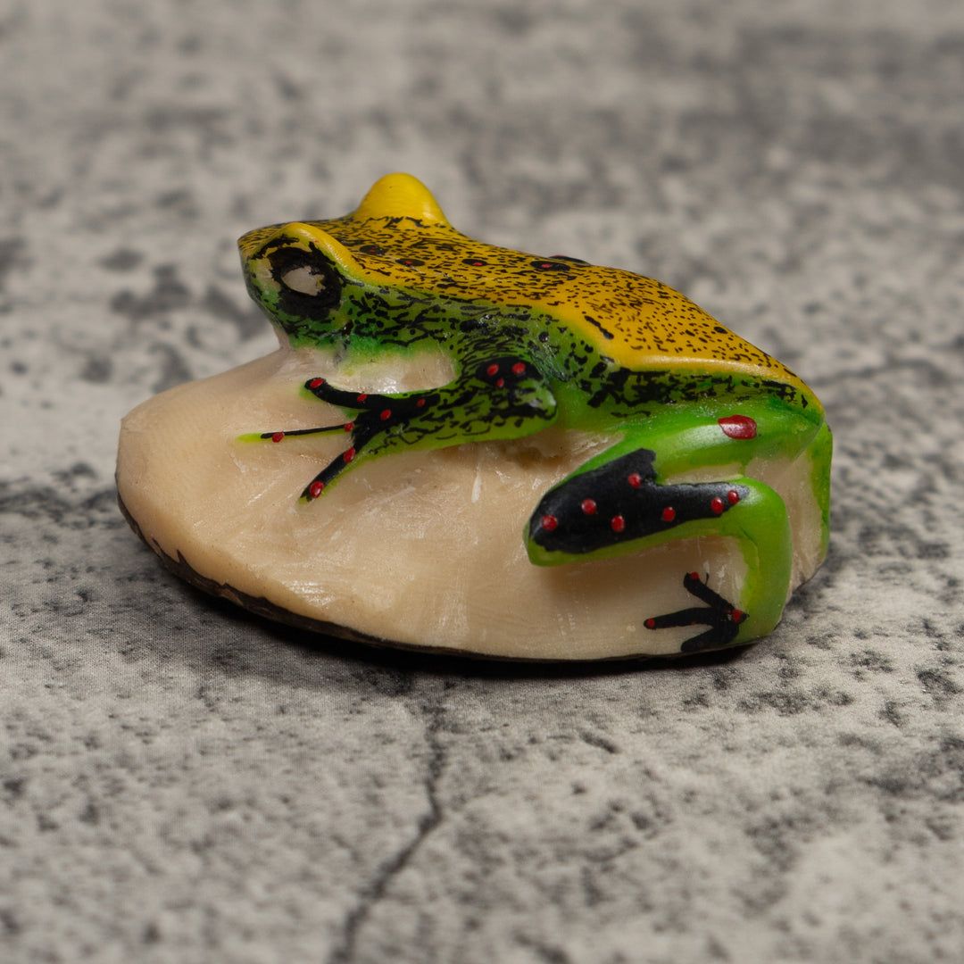 Vintage Green And Yellow Poison Dart Frog Tagua Carving