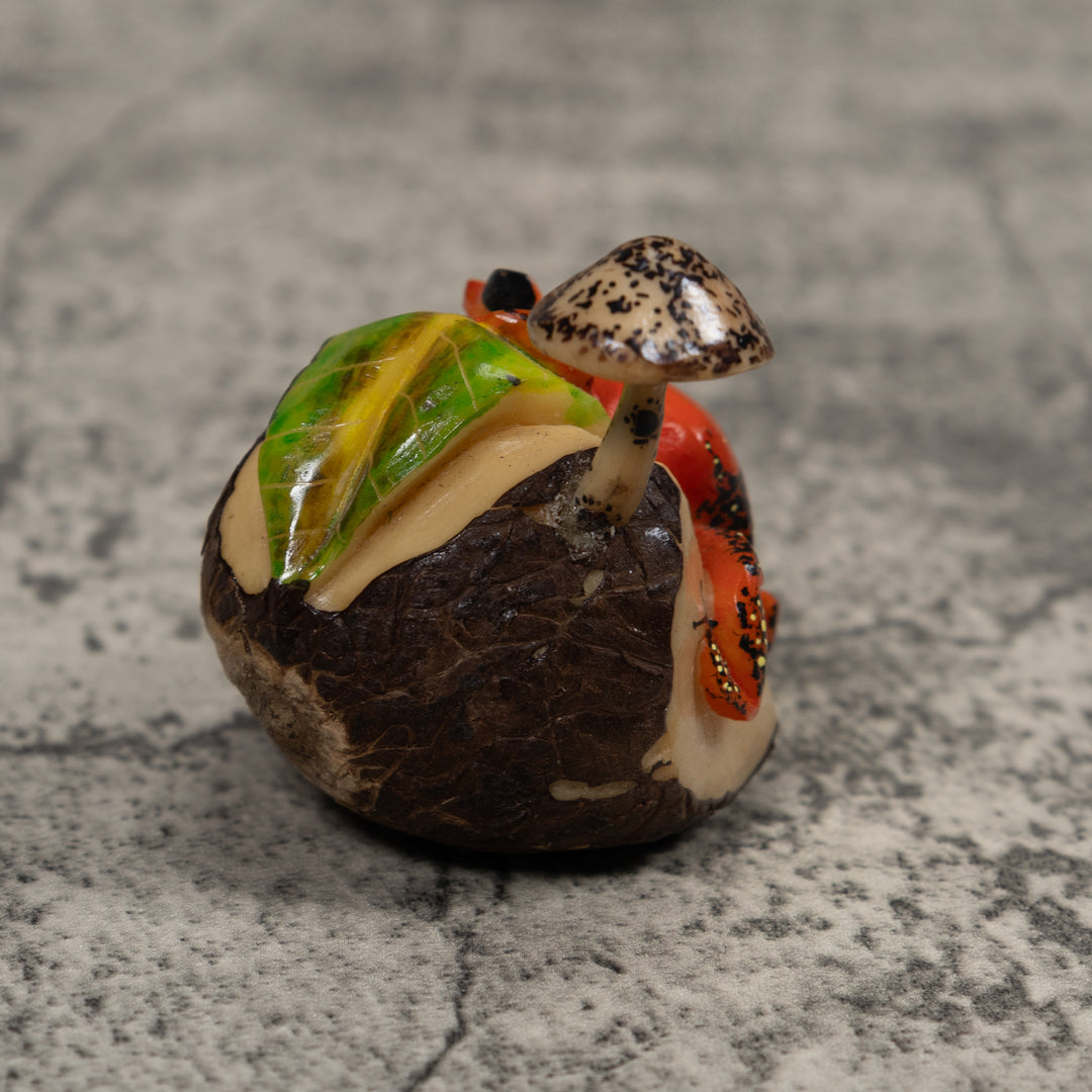 Poison Dart Frog With Mushroom Tagua Carving
