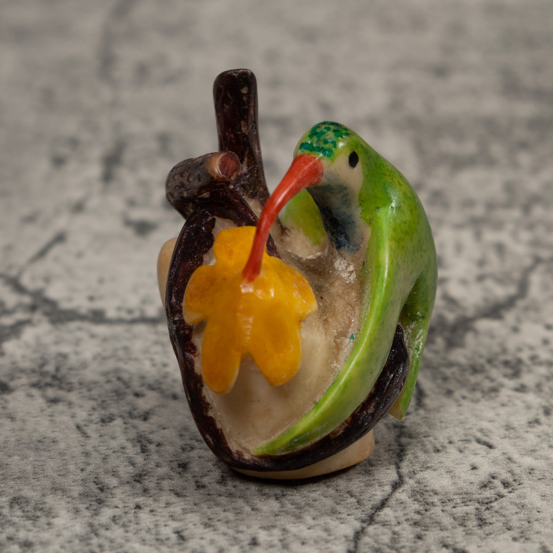 Vintage Red Yellow And Green Hummingbird Tagua Carving