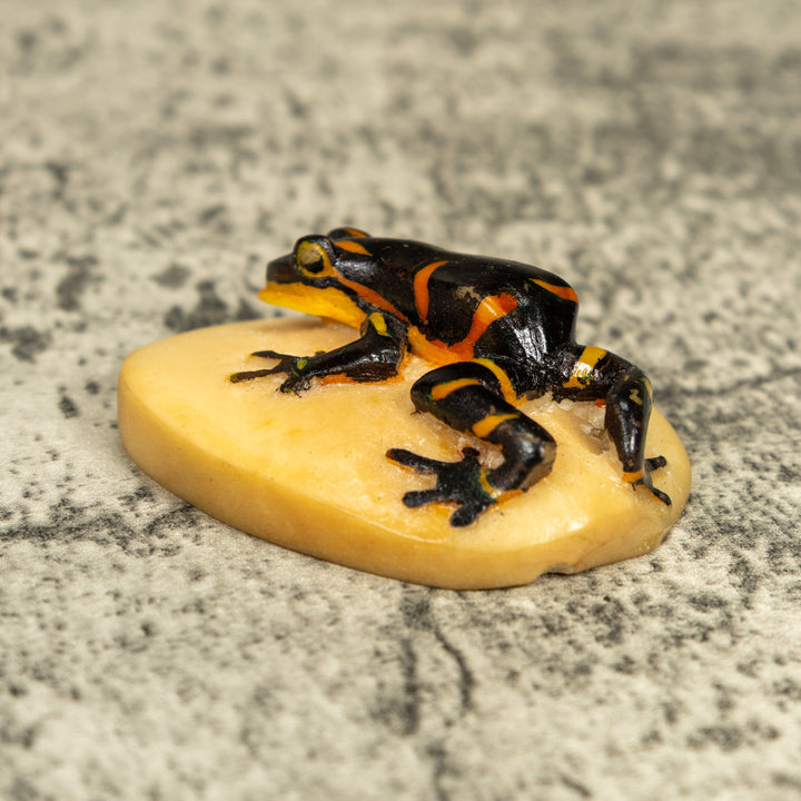 Vintage Black And Gold Frog Tagua Carving