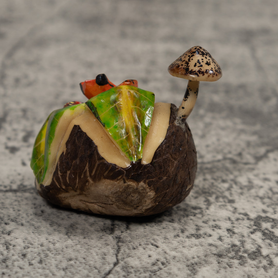 Poison Dart Frog With Mushroom Tagua Carving