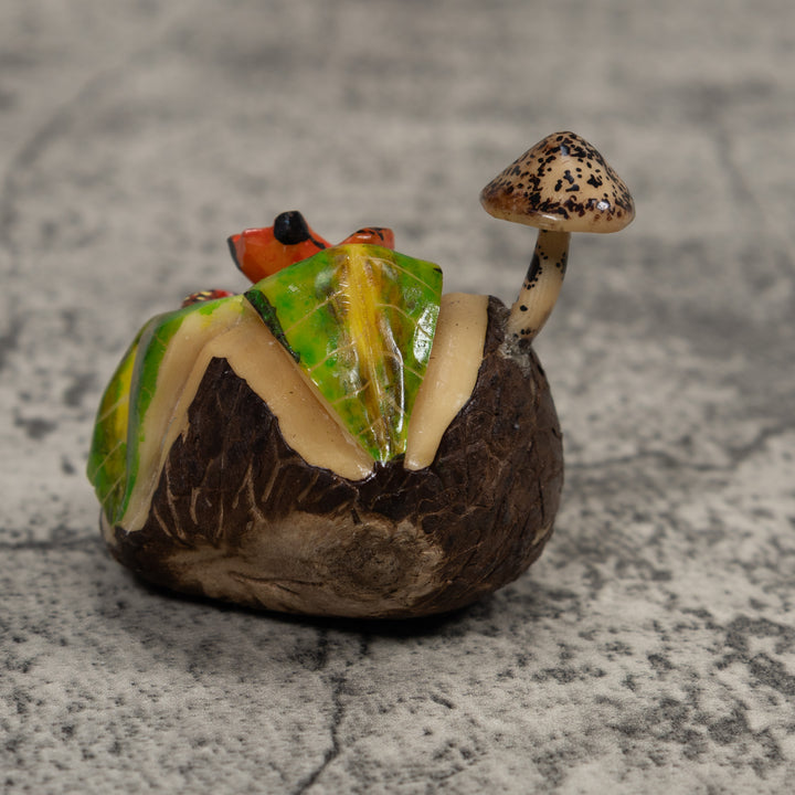 Poison Dart Frog With Mushroom Tagua Carving