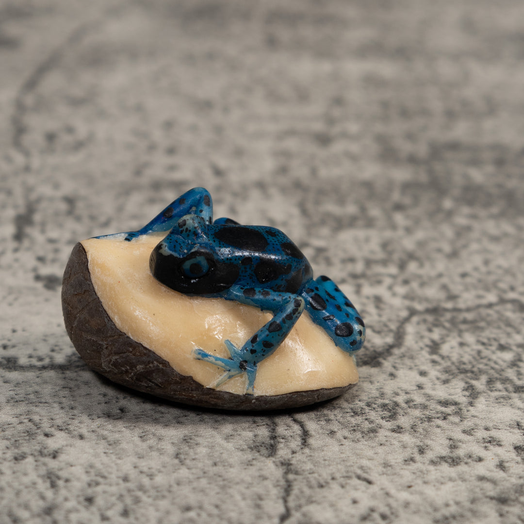 Vintage Blue And Black Poison Dart Frog Tagua Carving