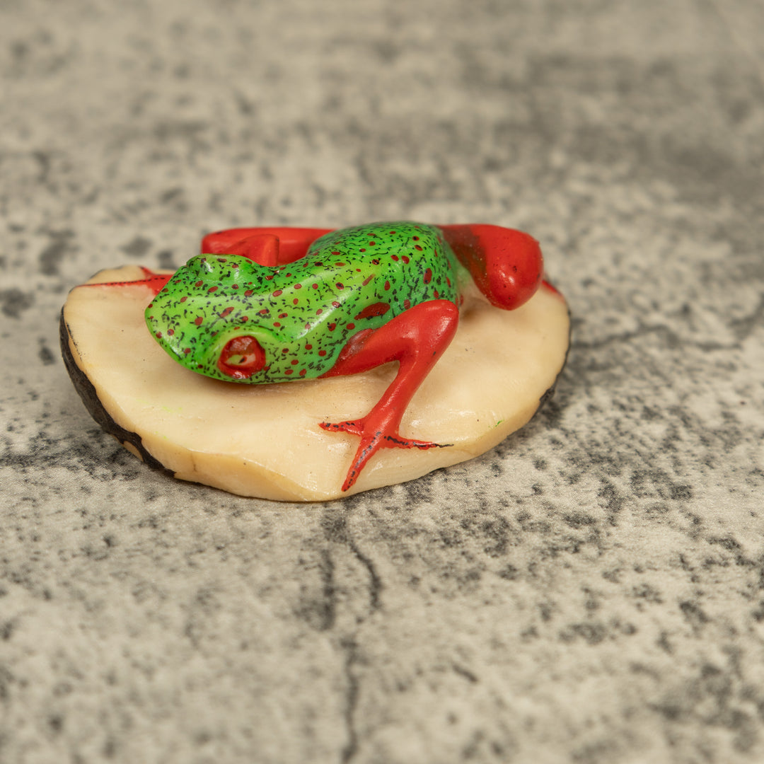 Vintage Red And Green Poison Dart Frog Tagua Carving